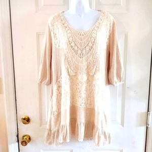Sassybling Cream Laces Ruffle Boho Dress. Size L